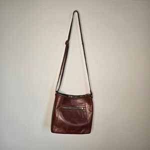 Wild West Brown Leather Crossbody Bag Plaid Liner Western Vintage Style